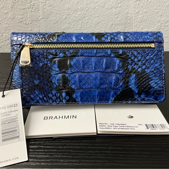 Brahmin Adelle Slim Wallet BLUE VIPER OMBRÉ MELBOURNE Leather RARE HTF - Picture 3 of 7
